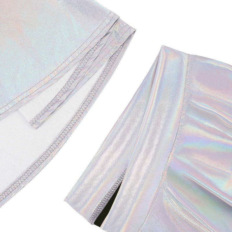 HDE Girl's Metallic Skater Skort Dance Athletic Shiny Holographic Scooter Skirt Holographic - 12 - Image 5